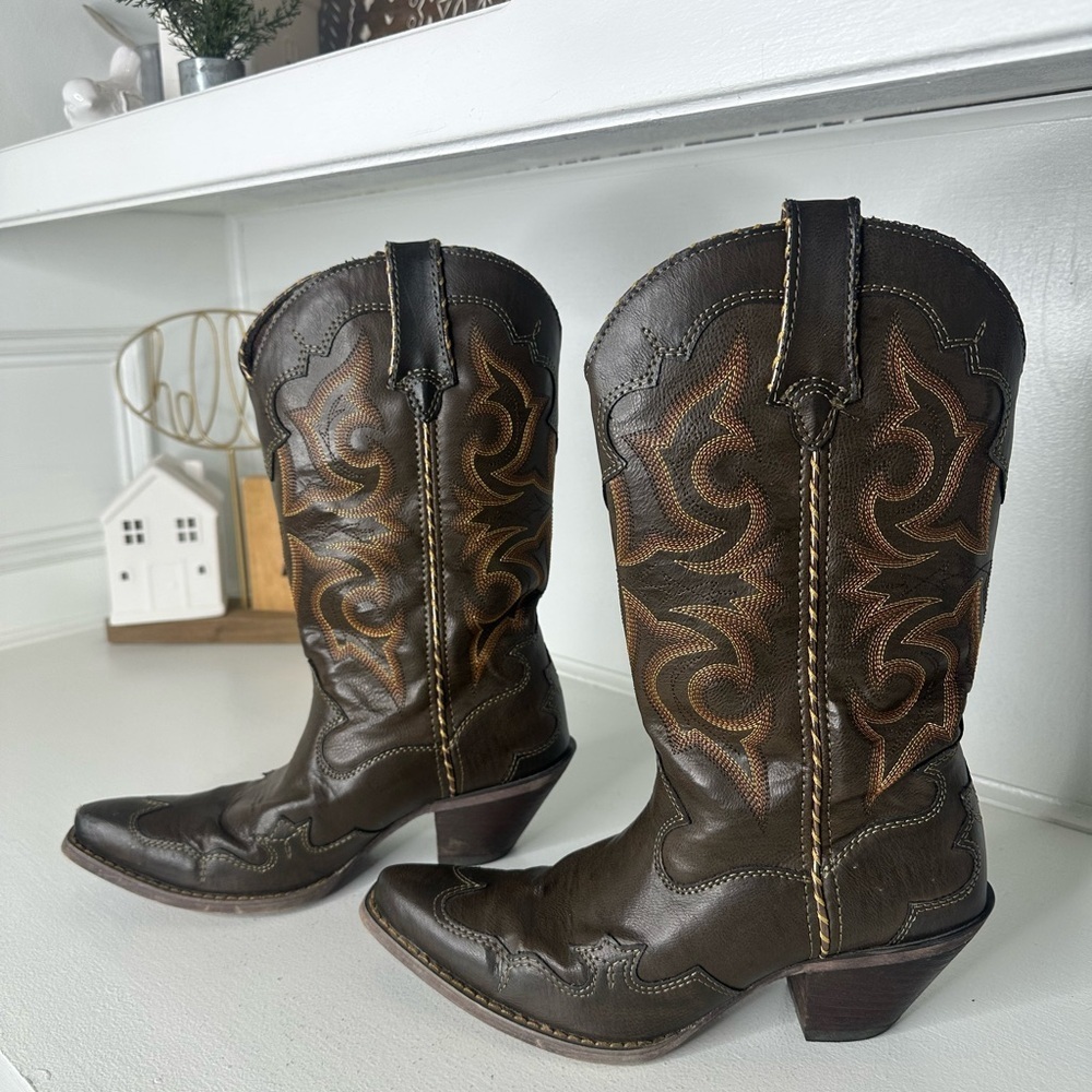 Durango Womens 7M Brown Leather Western Cowboy Boots Embroidered Boho Concert